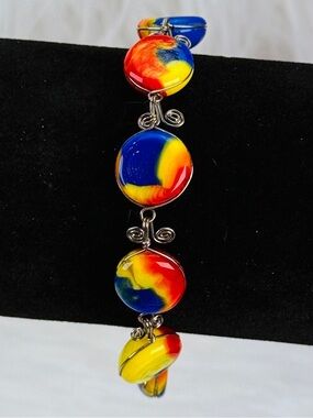 Vintage, colorful Silvertone wire wrapped unique bracelet